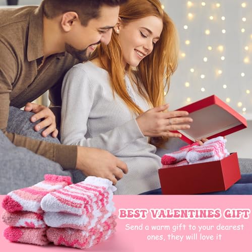Image of Unittype 24 Pairs Fuzzy Socks Bulk Women Pink Fluffy Socks Soft Cabin Comfy Plush Warm Slipper for Winter Valentines Day