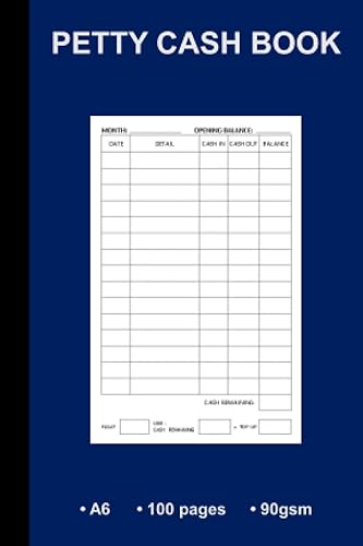 Petty Cash Book A6: Small Petty Cash Log Book, A6 50 Sheets 90gsm | Pocket Size Petty Cash Books | Basic In and Out Petty Cash Flow Ledger Book - Blue