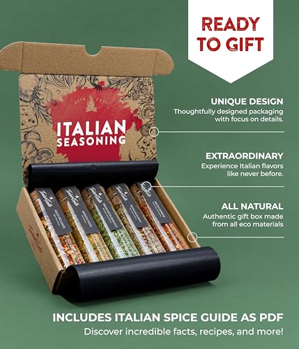 Image of TIMBER TASTE Italian Spice Sampler Set - 5 Mediterranean Herb Blends Impasto Pizza Caprese Pesto Bruschetta Aglio Piccante | Italian Seasoning Foodie Cooking Kit | Pasta Gift - Birthday Gift for Him