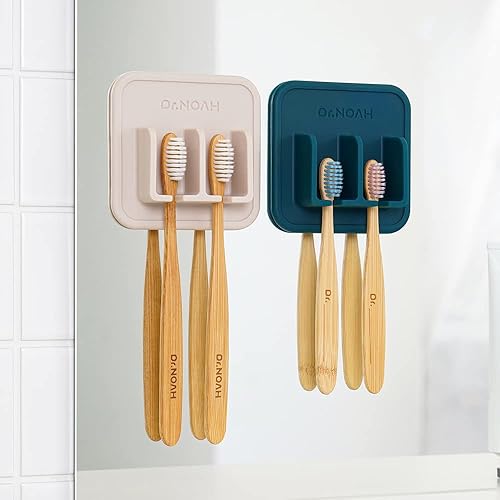 Miniatura 8 de Soporte de silicona para cepillos de dientes de pared, color beige arena, fuerte succión, fácil de quitar y reutilizar, apto para lavavajillas y