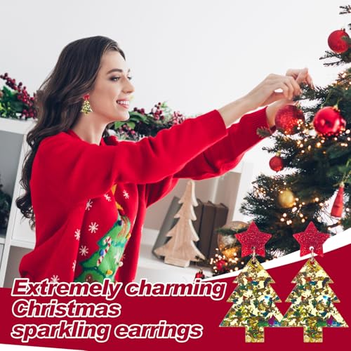 6 Pairs Funny Christmas Earrings for Women Christmas Tree Earrings Colorful Xmas Jewelry Acrylic Glittery Holiday Drop Dangle Ear Rings for Women Jewelry Gifts3