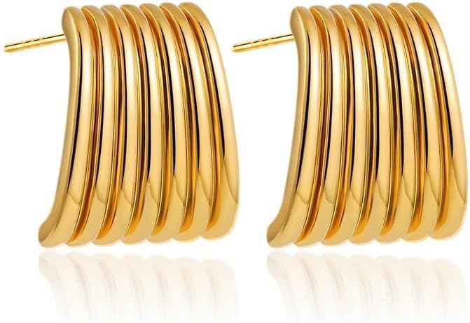 Gold Chunky Statement Stud Earrings for Women,Square Vintage Earrings Trendy