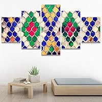 SIGNWIN 5 Panel Canvas Wall Art Modern Art Abstract Closeup Geometric Lights Mixed Media Modern Multicolor for Home Decorations Ready to Hang - 60