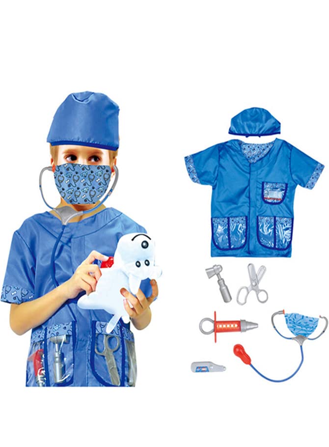 AMERTEER Doctor Surgeon Costume for Kids Boys & Girls | Toddler Doctor Costume | Scrubs for Kids with Labcoat, Stethoscope & Accessories | Doctor Dress Toy for Ages 3-8 | Dr costume Birthday Gift