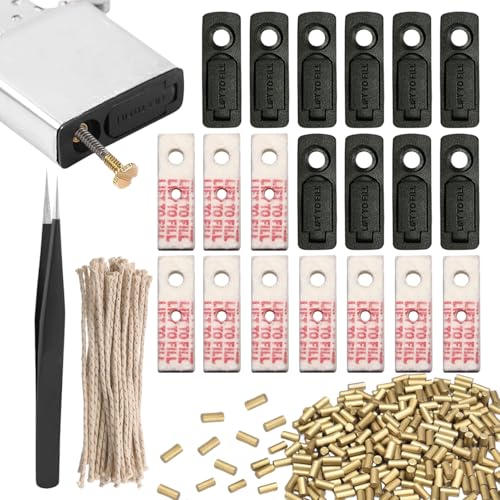 Kit para Pedernal Mechero para Encendedor con 140 Piedras Mechero 20 Mechas 10 Juntas 10 Almohadillas y 1 Pinza es una Herramienta para la Mayoría de los Mecheros