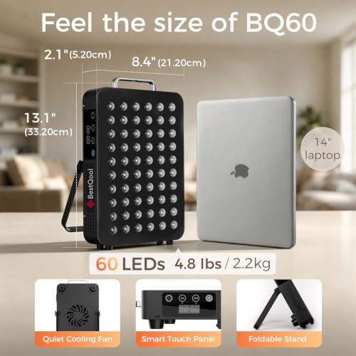 Image of BestQool Red Light Therapy Panel, 660nm & 850nm for Health Support, 105W | Dual Chip Elite Grade 60 LED, 3 Modes Red Light Therapy for Face and Body, Tabletop or Hanging Setup Red Infrared Light Panel