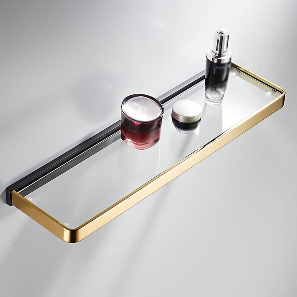 BAHELS Shower Caddy Bathroom Glass Shelves Storage Rack Solid Brass Shower Holder Shampoo Shelf Black Gold Wall Storage