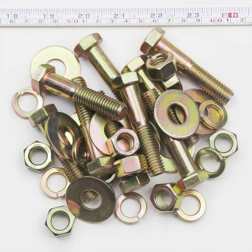 Image of 1 /2 inch x 2-1 /2 inch Grade 8 Hex Head Bolt and nut,Spring Lock Washer and Large Flat Washer Assortment Kit, Color Gavalization,Alloy Steel,Heavy Duty,(10sets Pack),by Metalsuberg.