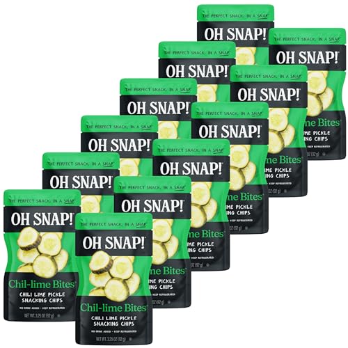 OH SNAP! Chil-Lime Bites (12 Pack) - Chili Lime Pickle Snacking Cuts - Fresh Packed Ready To Eat Pickle Chips - Gluten-Free Fat-Free Made With Non-GMO Veggies - Delicious & Healthy Snack