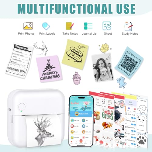 Image of Mini Sticker Printer, Inkless Thermal Printer with 10 Rolls Thermal Papers and Stickers for iOS&Android, Mini Portable Printe for DIY, Scrapbook, Memo, Pictures, Notes, List, Blue
