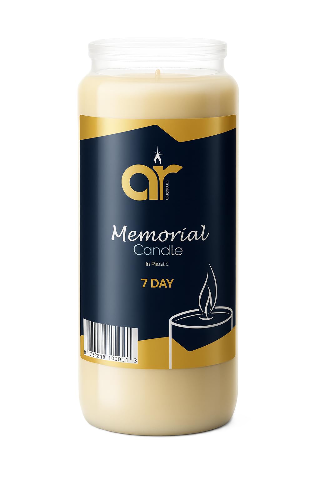 Ar Candles White - Memorial Candle In Plastic – 7 Day Long Burning For Indoor Use Only – Used For Yahrzeit, Vigil, Remembrance, Mourning, Prayer, Ceremony, Anniversary Or Religious Service
