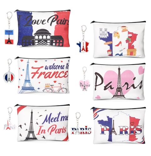 Innovoscape 12Pcs Paris Cosmetic Bags with Keychains Sets for Women French Souvenir Gifts Eiffel...