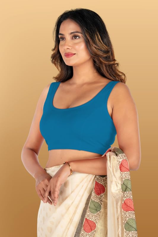 Image of Abhi Cotton Readymade Saree Blouse for Women- Sleeveless, U-Neck, Regular-fit, Stretchable, Pull-on Style