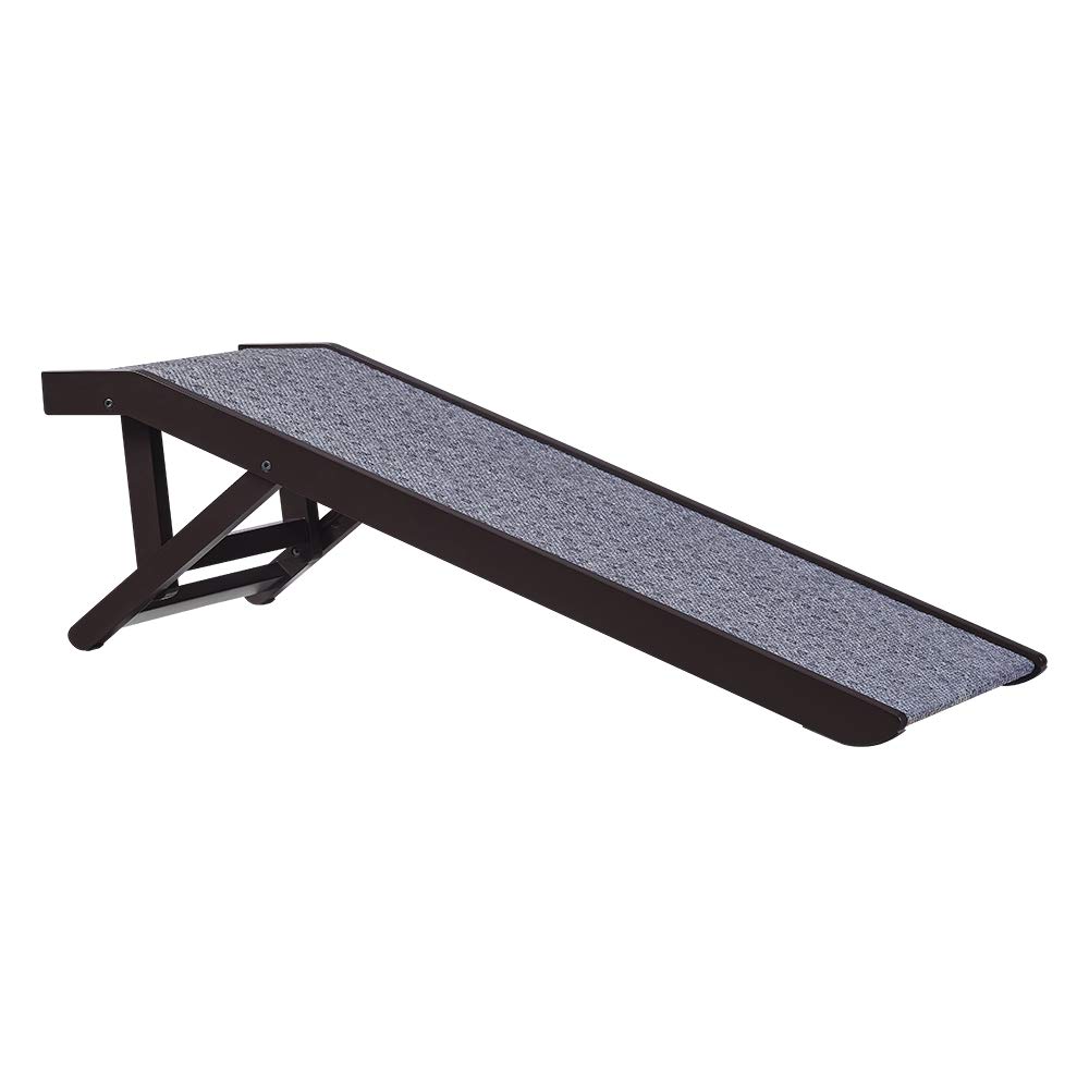 unipawsFoldable Wooden Pet Ramp with Adjustable Height, Dog Ramp to Reach High Bed and Couch, Durable Pet Ladder with Updated Non-Slip Yoga Mat for Small Dog and Cat