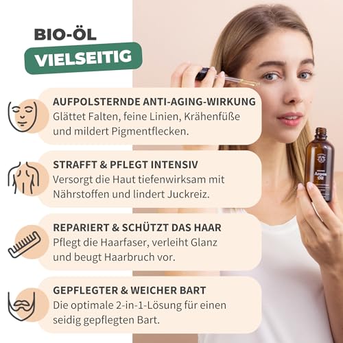 BIONOBLE Arganöl Bio Kaltgepresst in Marokko - Repariert, Nährt, Gegen Falten - Arganöl Haare, Gesicht, Haut - Argan Oil 100% Rein, Natürlich, Ohne Hexan - Glasflasche, Pipette, Pumpe - 50ml