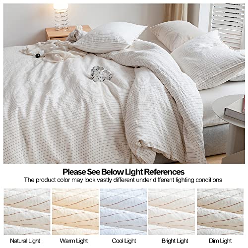 Simple&Opulence 100% Linen Duvet Cover Set 3Pcs Yarn Dyed Vertical Pinstripe Ticking Pattern Natural French Washed Flax Breathable Farmhouse Bedding thumb #4