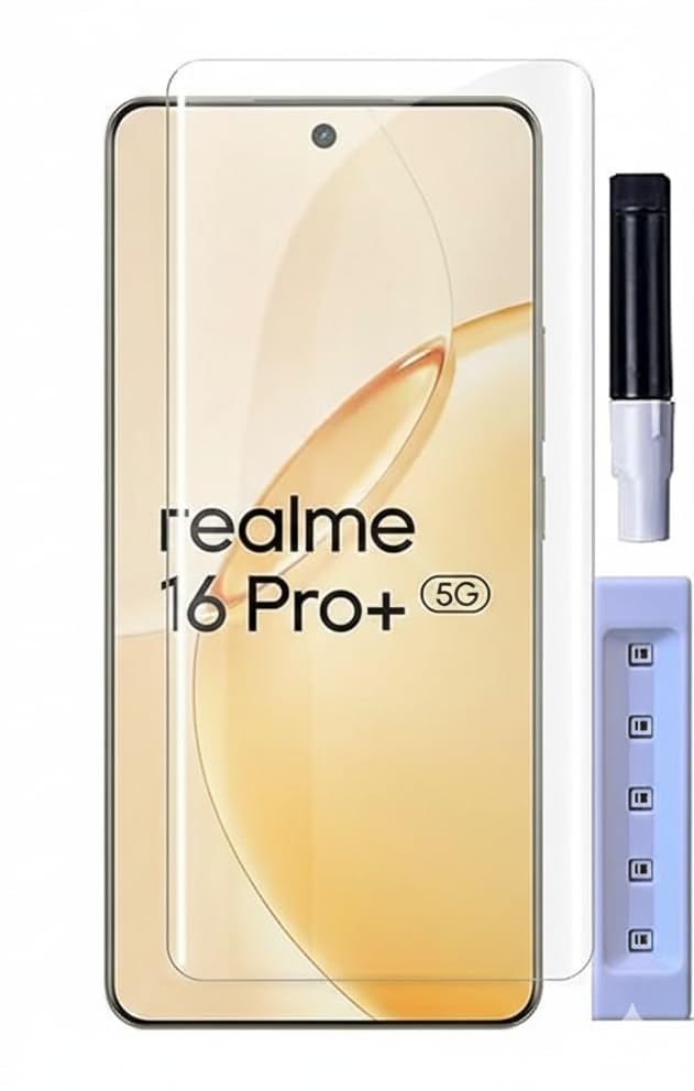Image of BLACKSHEEP HD+ UV Tempered Glass Screen Protector Guard Compatible For Realme 16 Pro Plus 5G Full Adhesive UV Curved Case Friendly HD Clarity with easy installation kit