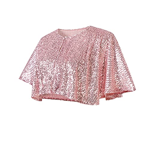 Women's Shiny Sequin Shawl Wrap Bridal Shawl Cover up Beaded Evening Cape Dark-Pink