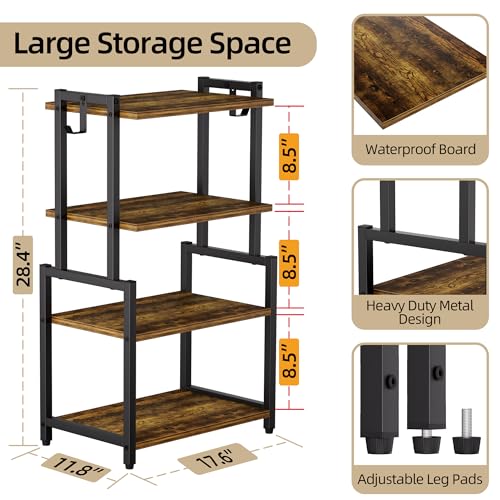 4-Tier AV Media Corner Shelf, Game Console Stand with 2 Hooks, Stereo Audio Component Rack, Small Entertainment Center for Living Room, Gaming Room, Music Studio, Rustic Brown - Image 4