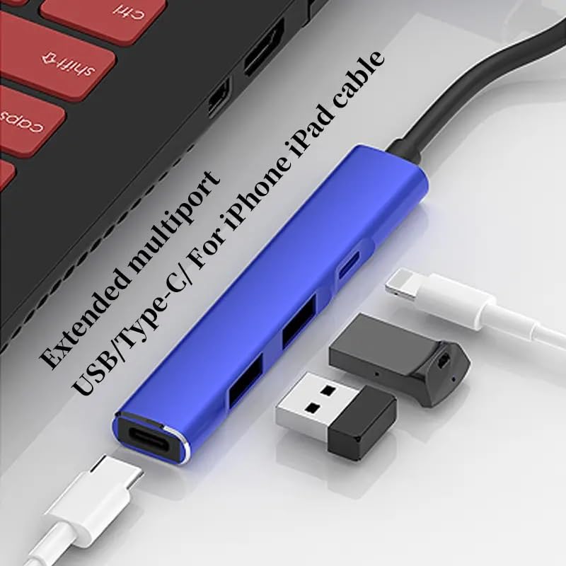 Image of USB HUB Lighting to USB 2 & Type C Hub Camera Reader 4 in 1 Compatible with iOS Devices (Lightning to USB 4IN2 HUB)
