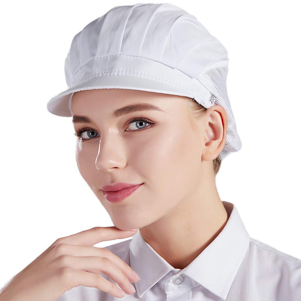 Nanxson CF9033 Czapka kucharska, uniseks, 3 sztuki, elastyczna czapka kucharska, z siateczką, oddychająca czapka, przeciwpyłowa czapka robocza, przemysłowa czapka, biały, jeden rozmiar