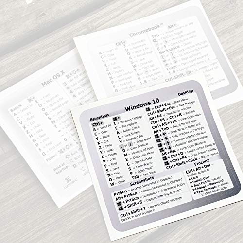SYNERLOGIC Windows 10 Reference Keyboard Shortcut Cheat Sheet Sticker - White Vinyl 3.5\"x3.25\" for any 15\" and larger PC laptop compatible brands Dell HP Sony Toshiba Asus Acer Compaq MSI Razer and more