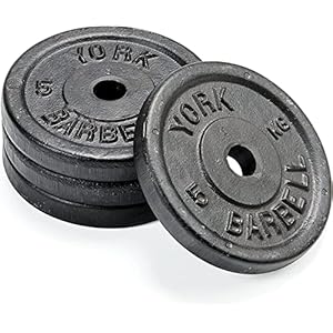 York Fitness Cast Iron Weight Plates fit all standard 1 inch diameter bars – Dumbbell Weights Set Perfect for Bodybuilding Weight Lifting Home Gym Equipment – 4×5 Kilograms, Black