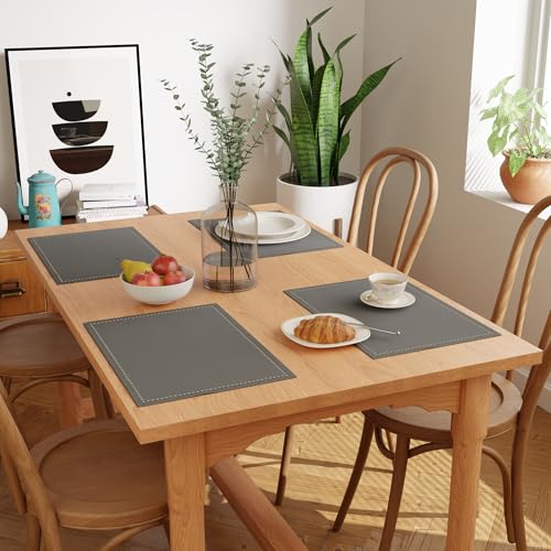 Image of Encasa Homes 100% Pure Cotton Hemstitched Dining Table Placemats of Size 48x33 cm (Rectangular) - Grey - Set of 4 | Perfect for Party, Home, Cafes, Restaurant & Hotels - Machine Washable