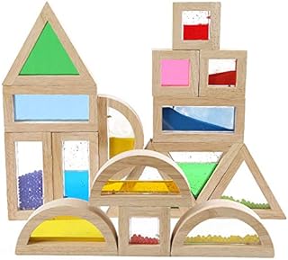 Large Wooden Building Blocks for Toddlers Baby Kids 16 Pcs Wood Rainbow Blocks Geometry Sensory Stacking Blocks Construction Toys Set Colorful Preschool Learning Educational Toys for Boys & Girls…