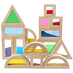 Large Wooden Building Blocks for Toddlers Baby Kids 16 Pcs Wood Rainbow Blocks Geometry Sensory Stacking Blocks…