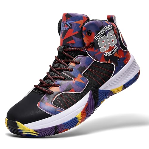 ASHION Mens Basketball Shoes High Top Streetball Lightweight Outdoor Sneakers Cushioning Shoes for Sport Athletic Multicolored Size 10