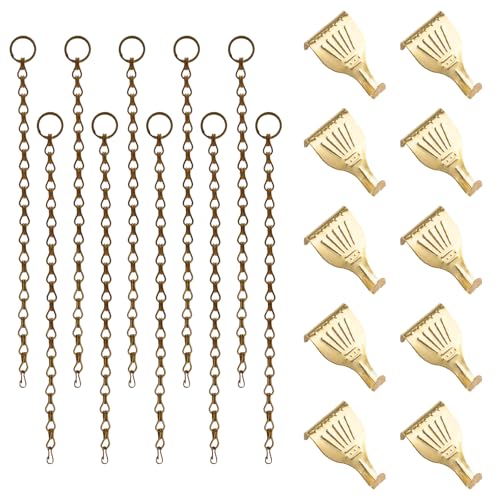 Image of Picture Hanging Kit 10Pcs Rail Hooks with 10Pcs Chains, Picture Display Hanging System for Wall Pictures, Exhibition (Detachable Chain, Bronze+Gold)