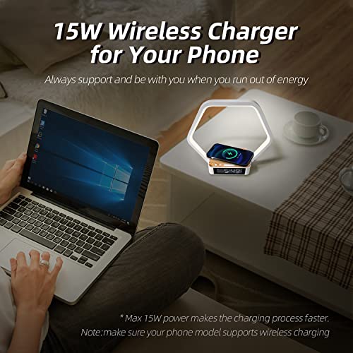 Greasim Touch Table Lamp,Nightstand Lamp With 15W Wireless Charger, Dimmable Bedside Lamp With Clock,3-Levels Brightness Night Light For Bedroom Living Room #TOP29