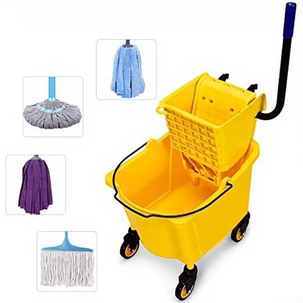 Cubo de fregona de 24 litros con escurridor, carrito de limpieza comercial con ruedas, sistema de prensa lateral manos libres para el hogar y el restaurante, construcción de plástico ABS