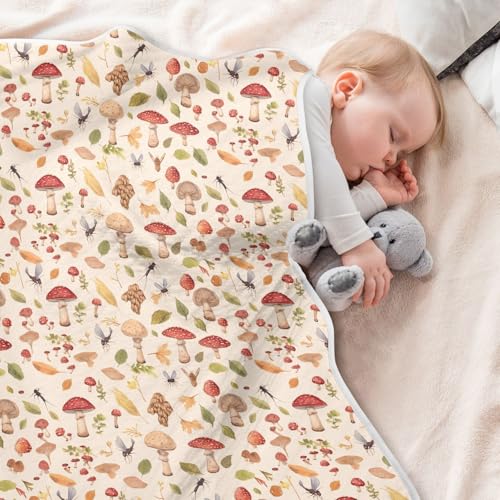 Image of Baby Swaddle Blanket for Boys Girls Soft Warm Stroller Throw Blanket for Newborn Infant Toddler 30X40in Watercolor Safari Mushroom
