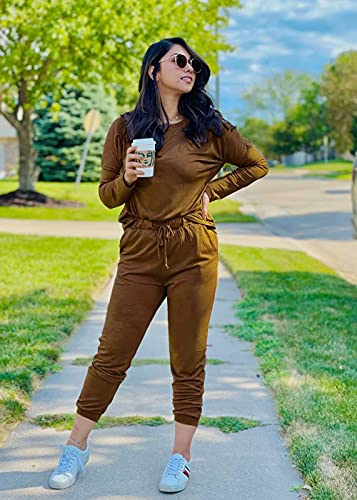 Image of PRETTYGARDEN Women's Two Piece Outfit Long Sleeve Crewneck Pullover Tops And Long Pants Tracksuit | Long Sleeve Shirts, Jogger Pants Pockets, Matching Track Suits, Fall Spring Comfy Clothes for Casual Outing, Cruise, Airport