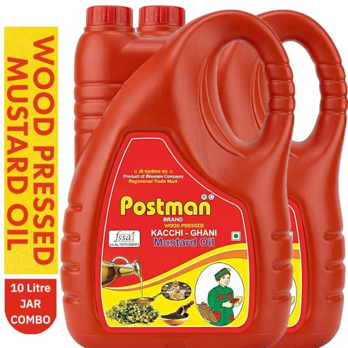 Image of Postman Wood Pressed Kachi Ghani Mustard Oil 5L Jar Pack of 2