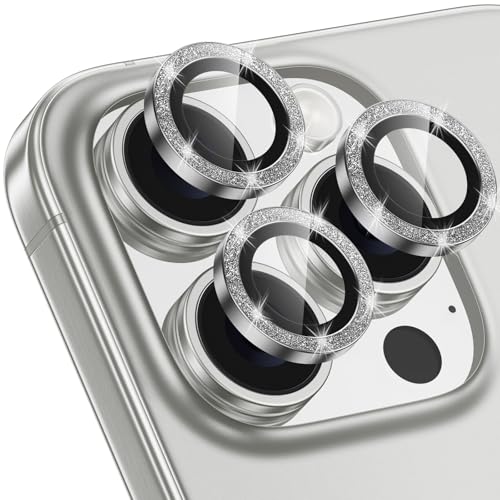 Image of Tempered Glass For Iphone 16 Pro /16 Pro Max Camera Lens Protector Bling Individual Metal Glitter Ring 9H Hardness Scratchproof Protector, Stylish Phone Accessories, Case Friendly (Glitter Gray)