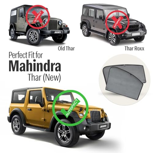 Image of Autofact Car Sunshades for Mahindra Thar (2020 to 2025), UV Protection, Useful Car Accessories, Custom fit Sun Shades for Side Windows, Set of 4