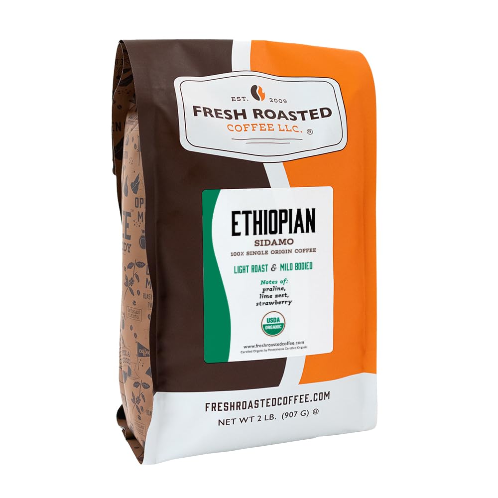 Organic Ethiopian Sidamo Natural | USDA Organic, 100% Single Origin, Kosher | Light Roast 2 lb (32 oz) Whole Bean