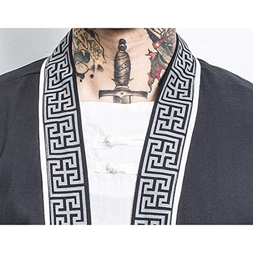 HZCX FASHION Men Shirts Black White Hanfu Lightweight Cardigan Beach Kimono Robe4