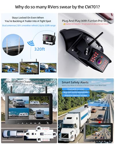 Image of Wireless Backup Camera for Rvs, BSD Alert, AI Detection, 6X Zoom, 1080P | 320FT Stable Signal, 150 Wide View, 4-Channel Expandable, Furrion Ready, IP69K Metal Housing