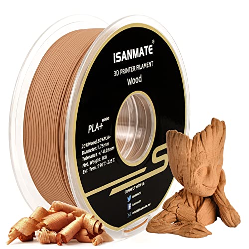 iSANMATE 3D Printer Filament Wood PLA+, Yellow Pear PLA+ Wood Filament 1.75mm, 1 kg Spool, Dimensional Accuracy +/- 0.03