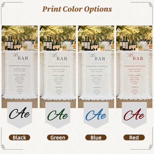 Image of Personalized Linen Bar Sign with Ruffled Edges Wedding Cocktail Menu Fabric Bar Menu Elegant Reception Decor Customized Table Runner for Engagement Party Decoration, Rustic Outdoor Garden Reception
