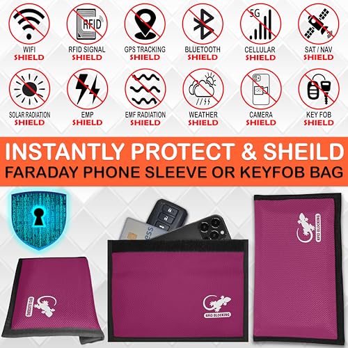 Image of GECKO TRAVEL TECH Pink Nylon Faraday Bag - Signal Blocker for Cell Phone, Car Key FOB, Data Privacy (PINK - NYLON)