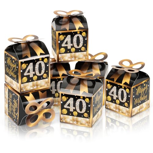 Qonmpcvu Square Boxes For Gifts, Black And Gold Decorations Box, 40th Birthday Favor Bags, 40h Party Favors Gifts Box, Favor Boxes For Party, Black And Gold Happy Birthday Bags With Candy (Black, M)
