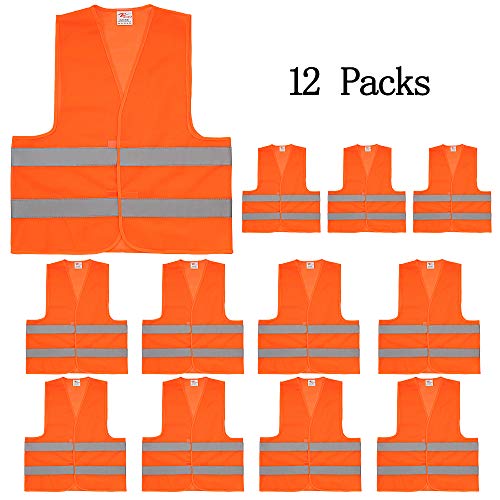 ZOJO Normal Visibility Safety Vests,12 Pack,Adjustable Size,Thin & Lightweight Mesh Fabric, Wholesale Safety