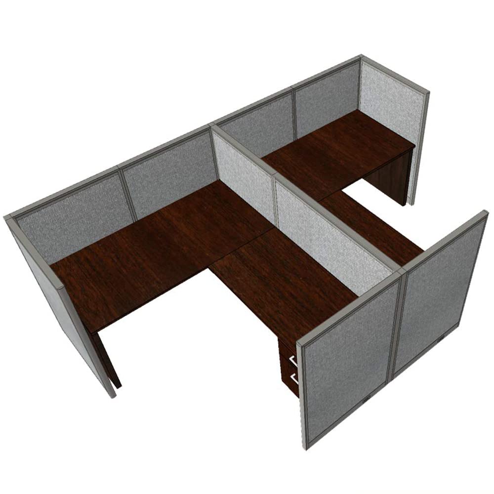 GOF Double 2 Person Workstation Cubicle (11'D x 6'W x 4'H) / Office Partition, Room Divider (48" H Cubicle with Desk, Mahogany)