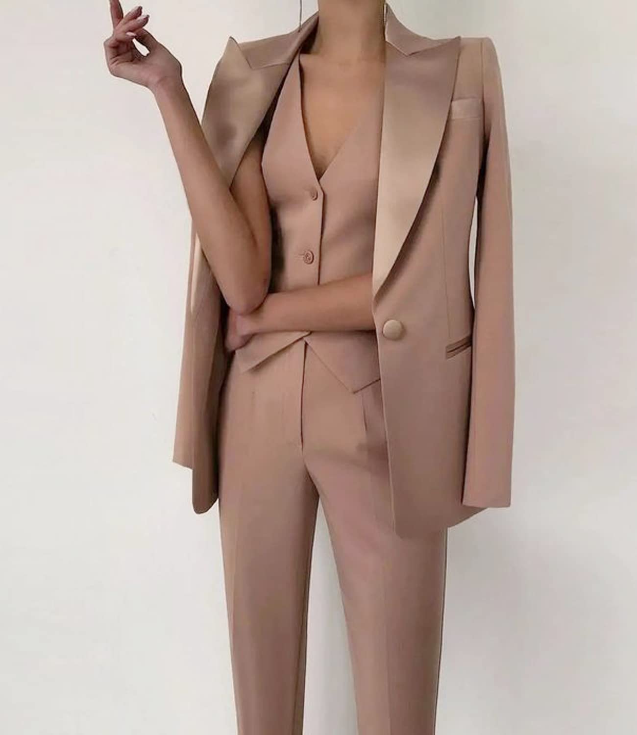 Conjunto de traje de 3 piezas para mujer, con solapa de muesca, ajuste delgado, chaqueta, pantalones, conjuntos de traje para boda, graduación, negocios, oficina, traje de mujer, ropa casual