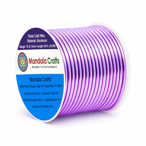 Image of Mandala Crafts 12 Gauge Violet Anodized Aluminum Craft Wire, 60 FT | Colored, Flexible, Bendable, for Bonsai, Armature, Sculpting, Wire Wrapping, Jewelry Making, Weather & Tarnish Resistant